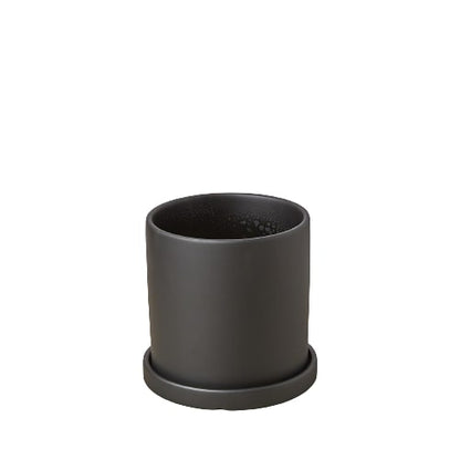 Matte Finish Cylinder Pot - Black Green Memento